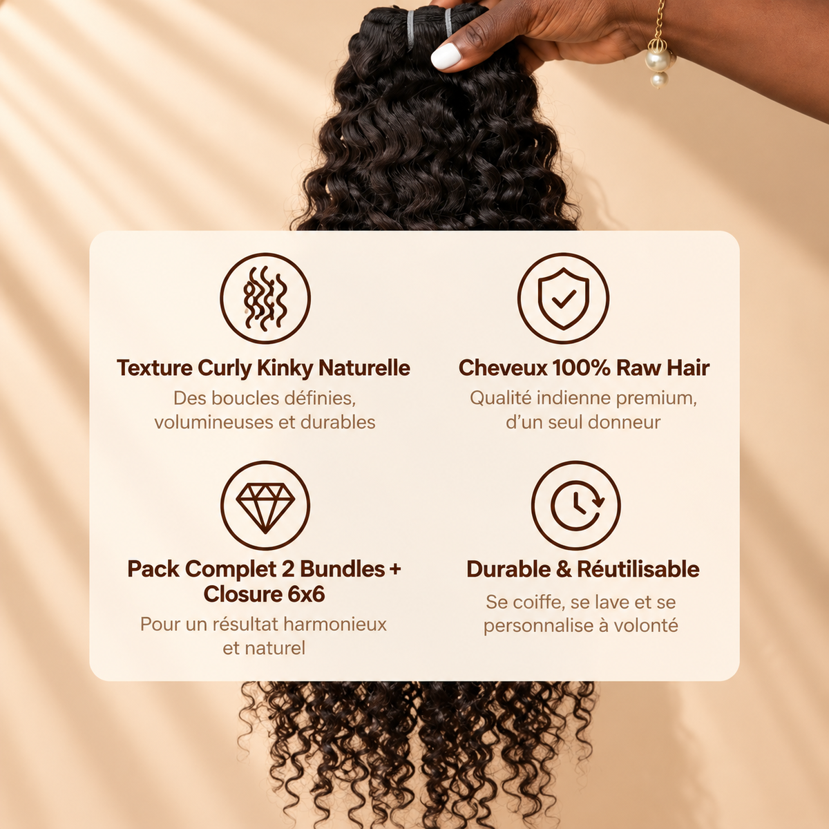 Pack Curly Indien — 2 Bundles + Closure 6x6 | Donneur Unique