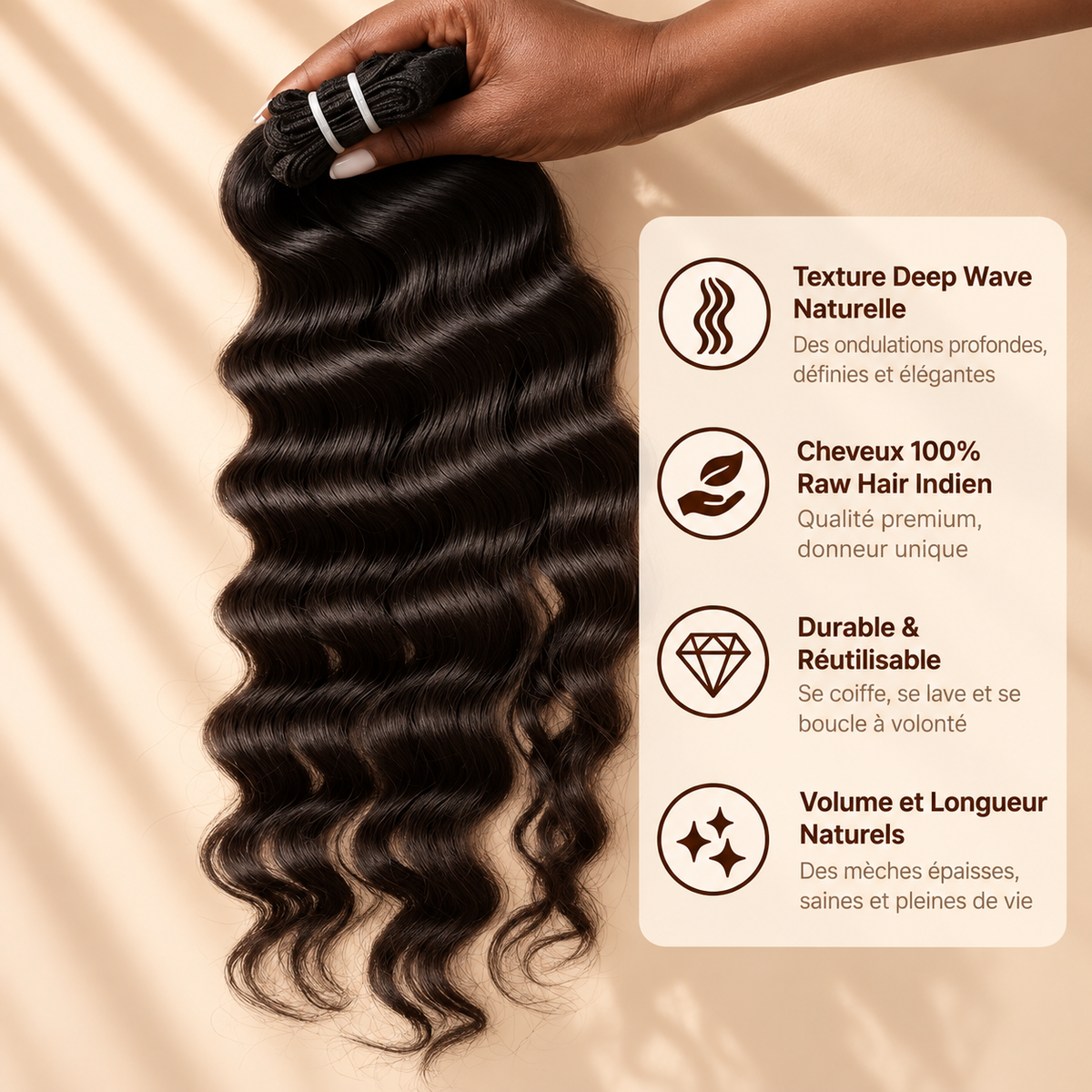 Tissage Indien Deep Wave — Raw Hair Donneur Unique | Collection Sundari