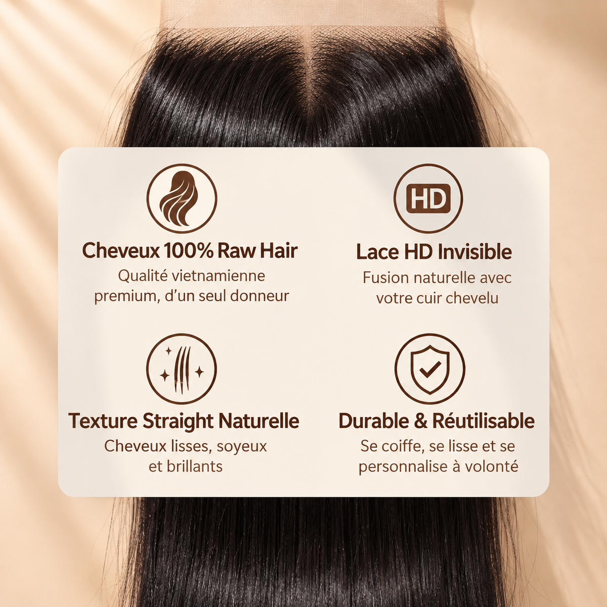 Lua — Closure 6x6 Vietnamienne HD Straight Raw Hair — Donneur Unique
