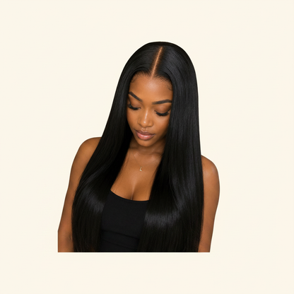 Lua Closure 6x6 Straight - femme portant fond ivoire