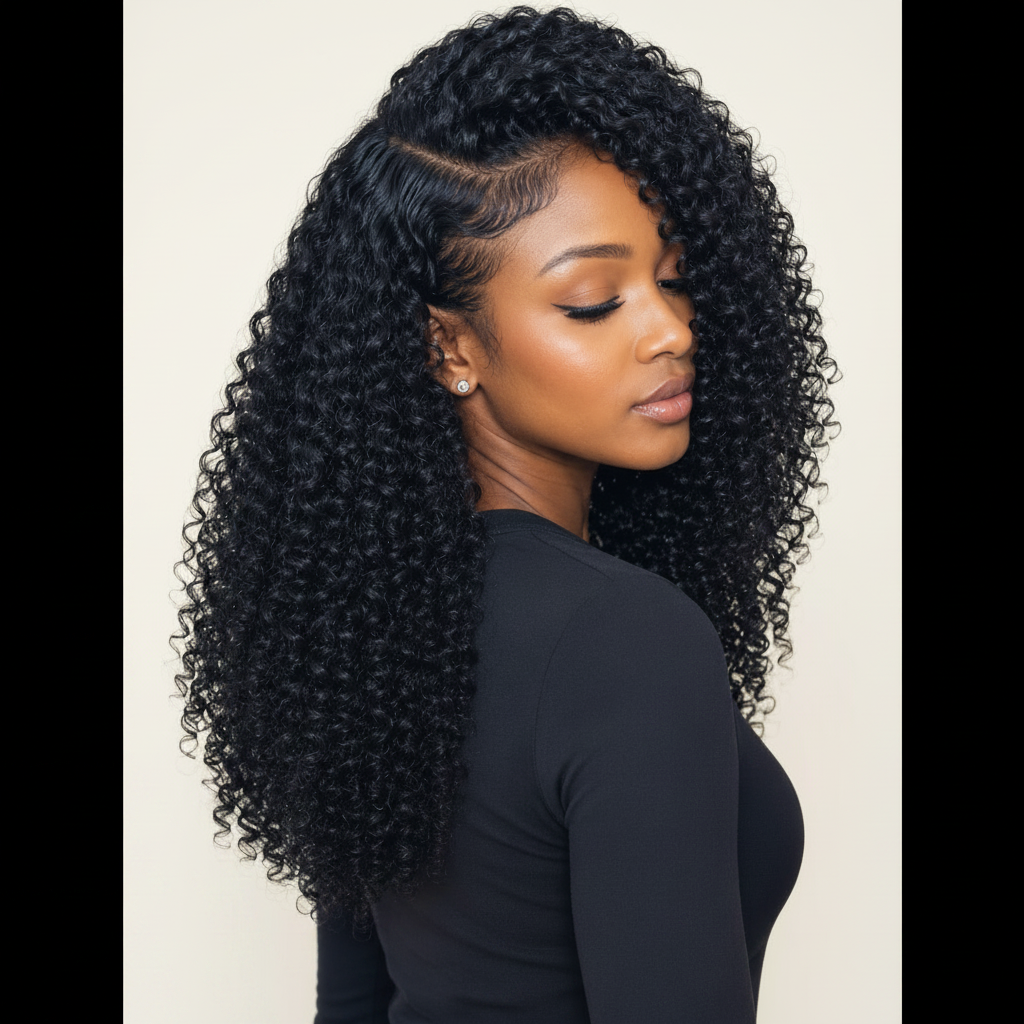 Indian Curly Flip Over - femme profil fond ivoire